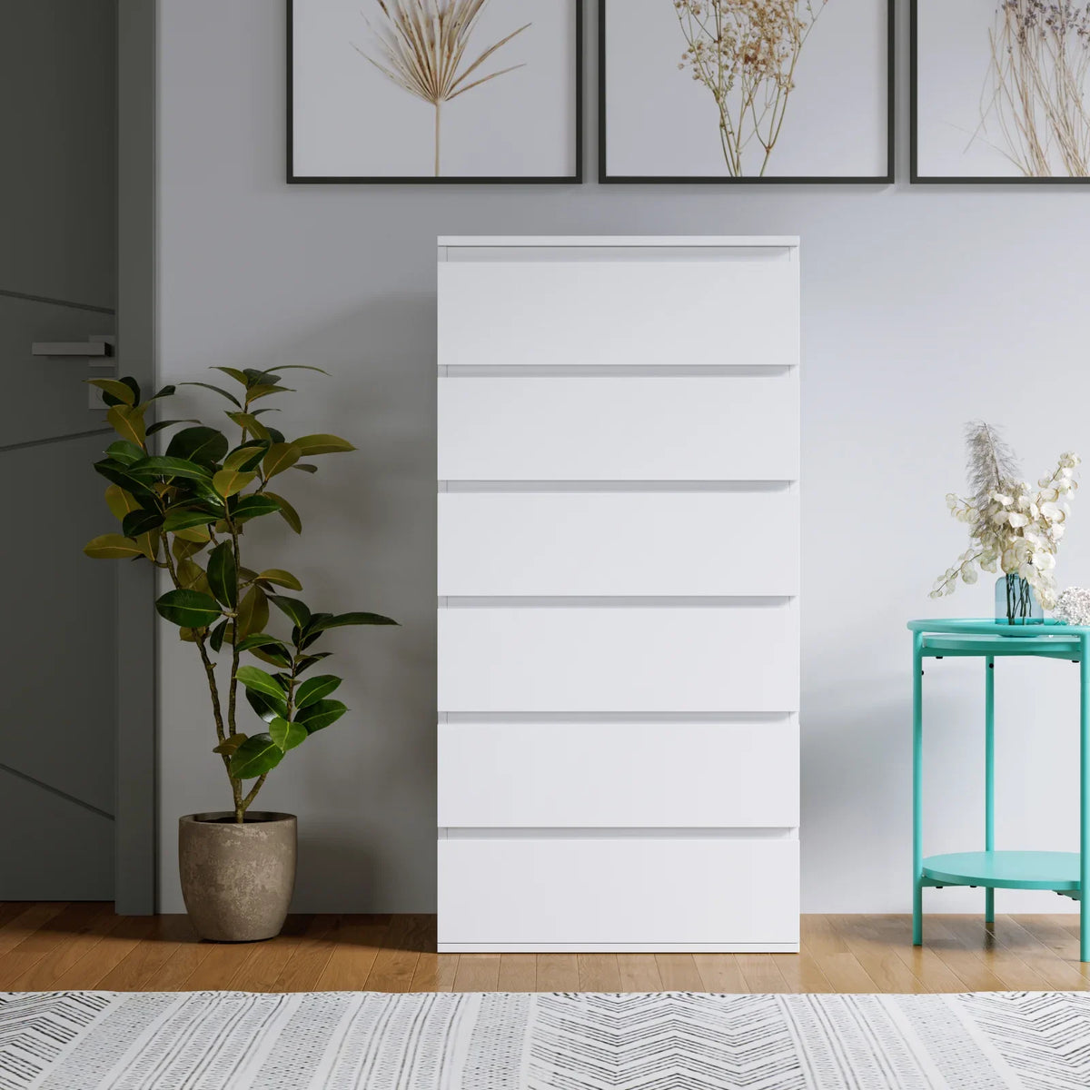 Homfa 5 Drawer White Dresser, Modern Storage Cabinet for Bedroom,Tall Chest of Drawers for Living Room