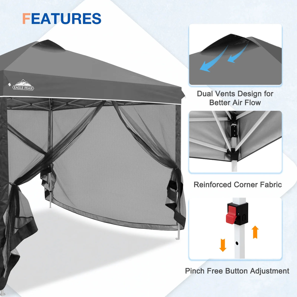 EAGLE PEAK 10 x 10 Outdoor Easy Pop up Canopy with Netting, Instant Screen Party Tent with Mesh Side Walls, American Flag