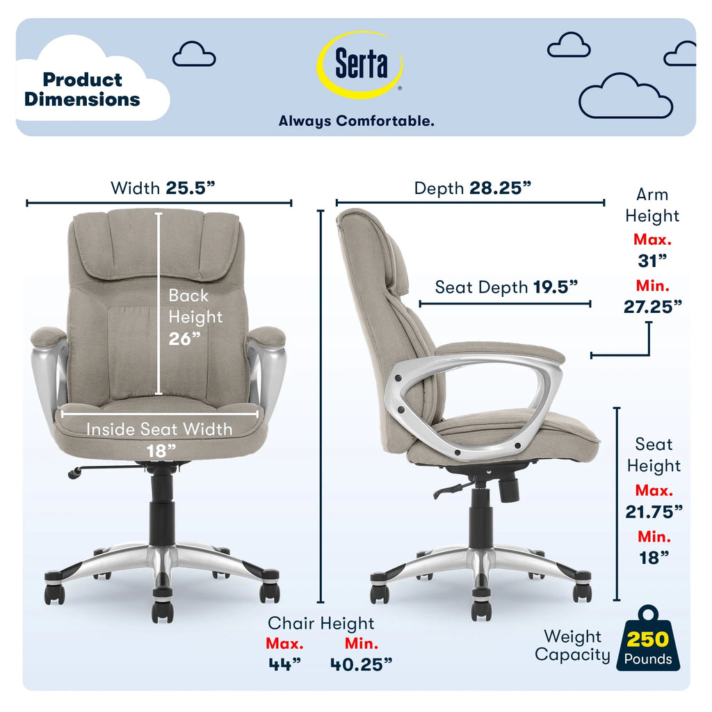 Serta Hannah Office Chair in Fawn Tan Linen Metallic Finish
