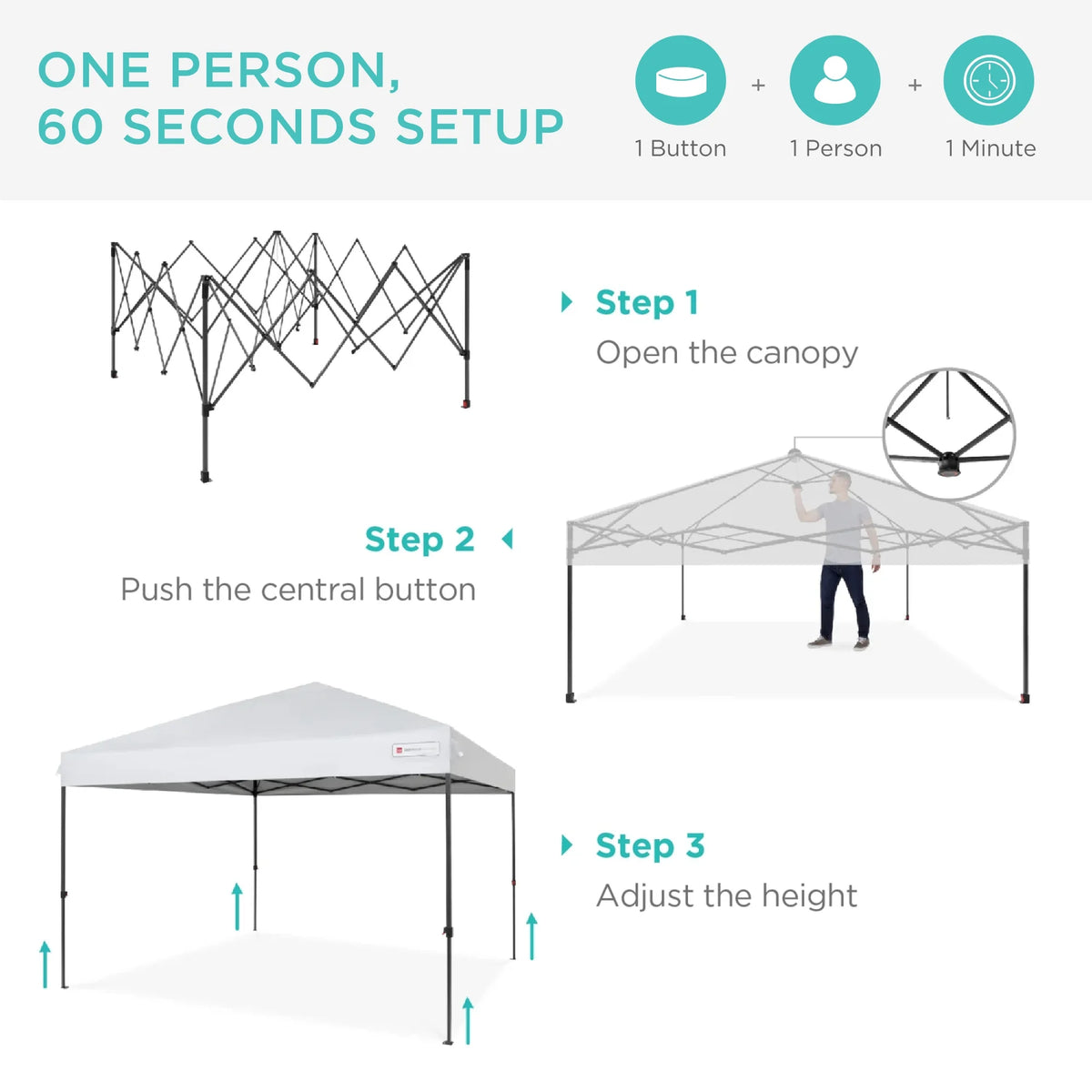 Best Choice Products 12x12ft Easy Setup Pop Up Canopy w/ 1-Button Setup, Wheeled Case, 4 Weight Bags - Navy Blue