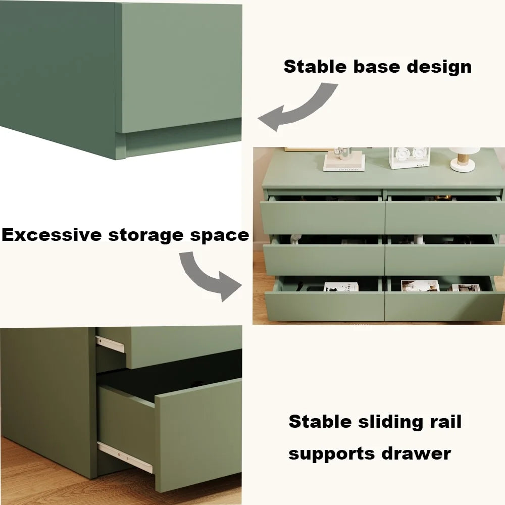 Kadyn Modern 6 Drawer Dresser Wood Cabinet,Dresser for Bedroom, Kitchen Storage Cabinet with Drawers, Chest of Drawers(Black)