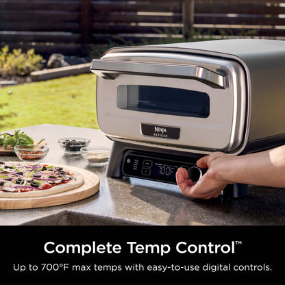 Ninja Artisan Outdoor Pizza Oven, 12-inch, 3-minute Pizza, Neapolitan, Thin Crust, New York Chicago, Custom, 700F Max Temperature, Electric Heat, Bake, Broil
