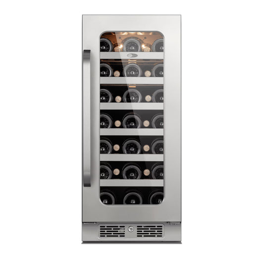 Whynter 15 Inch Wine Fridge Cooler - 33 Bottles Wine Fridge with Glass Door, Small Wine Refrigerator with 3 LED Light Built-in for Home Bar Kitchen