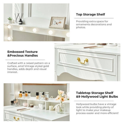 Vanity Desk with Mirror and Light 1 Piece Bohemian White Vanity Table,French Country Style