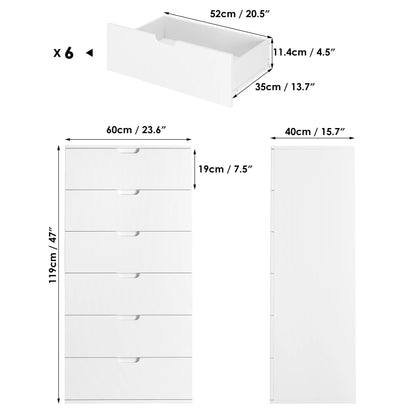 Homfa 6 Drawers Dresser, 47"H White Dresser, Modern Chest with Drawer for Bedroom