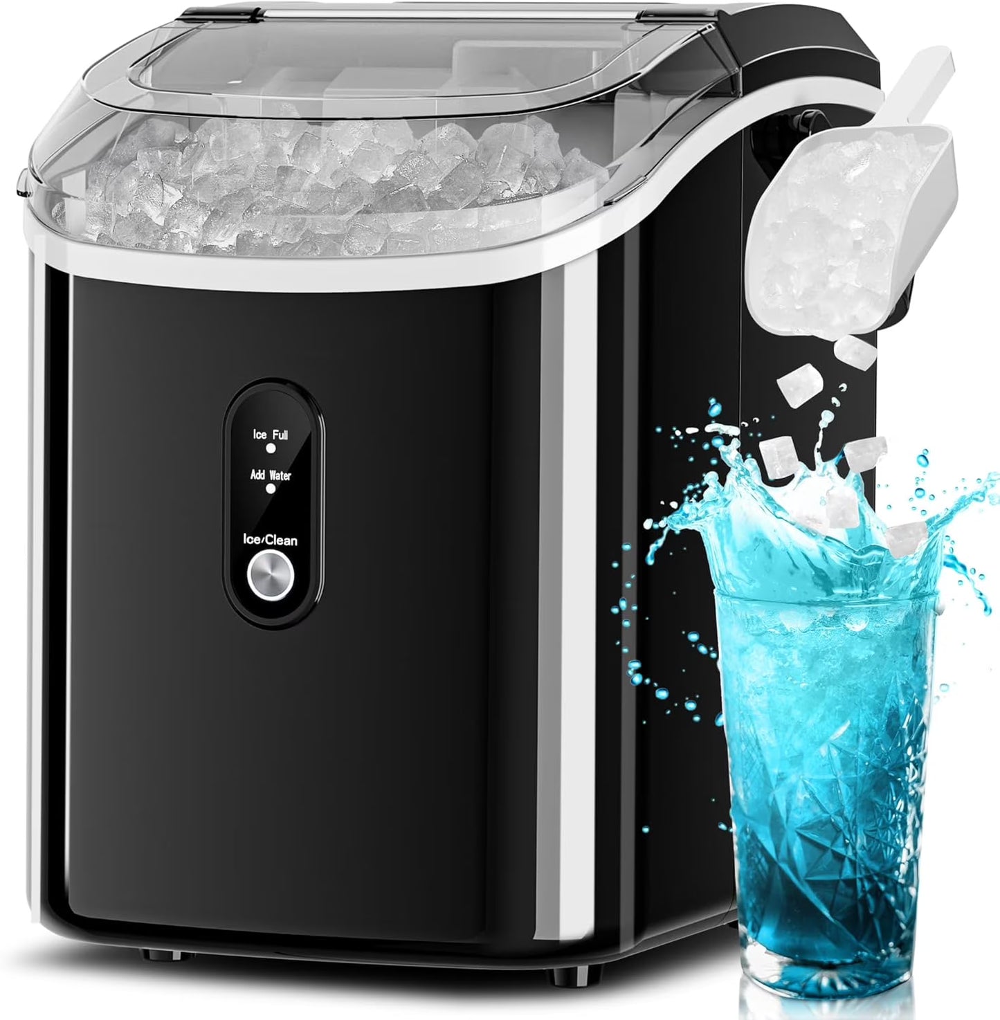 Auseo Nugget Ice Maker Countertop,  Ready in 6 Mins ,35Lbs Each  day with Self-Cleaning,Portable Sonic  Ice Machine  for Home/Office/Bar, Black