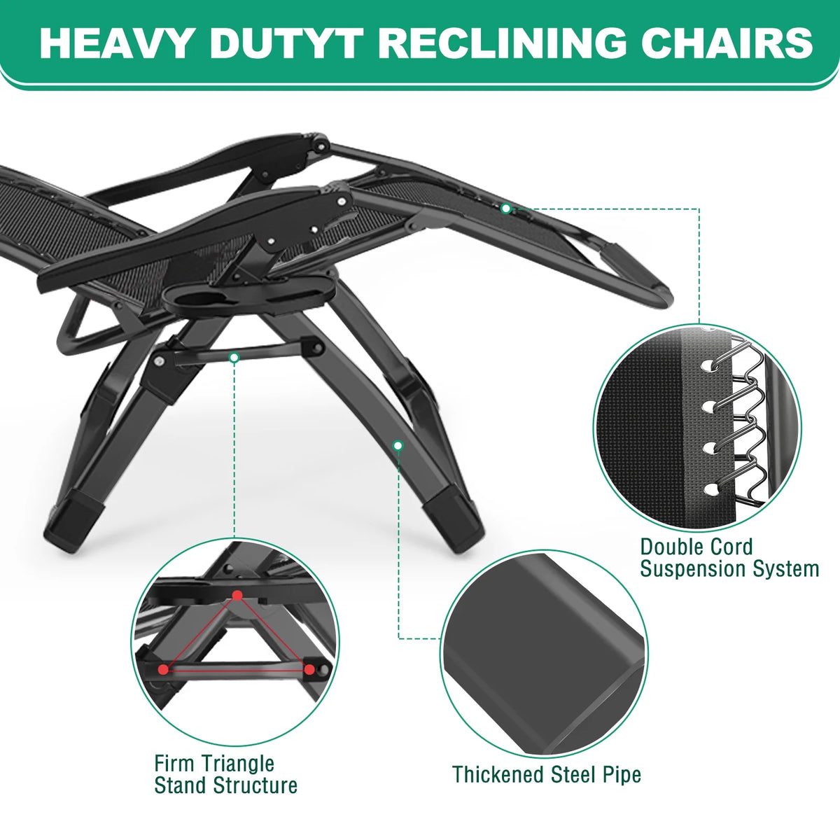 MOPHOTO Zero Gravity Chair Folding Outdoor Patio Recliner with Detachable Cushion,Cup Holder,Headrest,26"D x 20"W x 45"H
