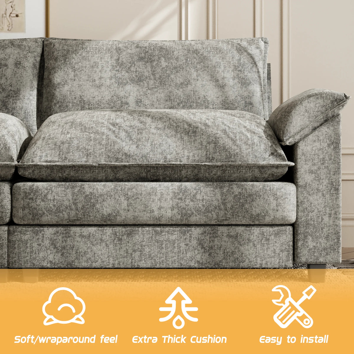 Homall Sectional Sofa 3-seat L-shaped Sofa with reversible toffee chair Movable Footrest Sofa,Gray