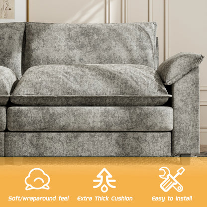 Homall Sectional Sofa 3-seat L-shaped Sofa with reversible toffee chair Movable Footrest Sofa,Gray