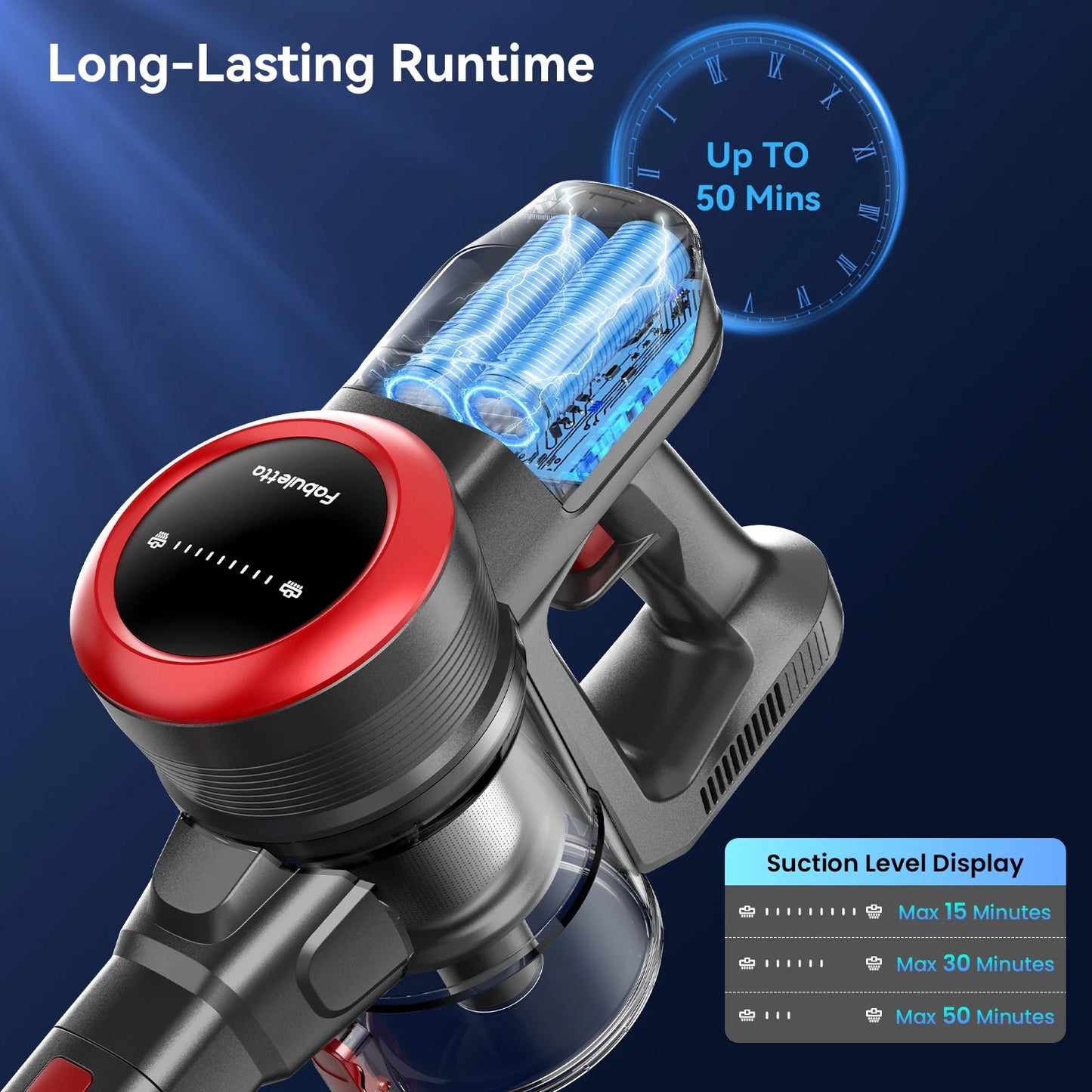 Lazyswan Cordless Vacuum Cleaner 35KPA Self-Standing Stick Vacuum 50min 400W Vac for Home Pet Hair Car Carpet Hardwood Floor, Black