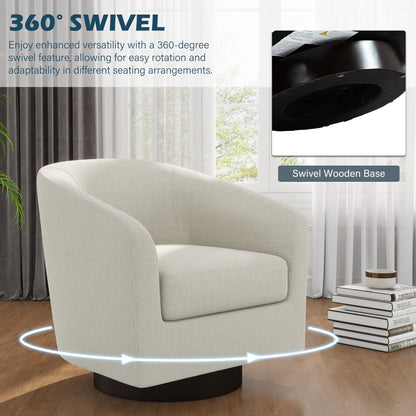 UIXE Swivel Accent Chair, Upholstered Fabric Barrel Chair for Living Room, Small Single Sofa Bedroom Reading Seat, Light Gray
