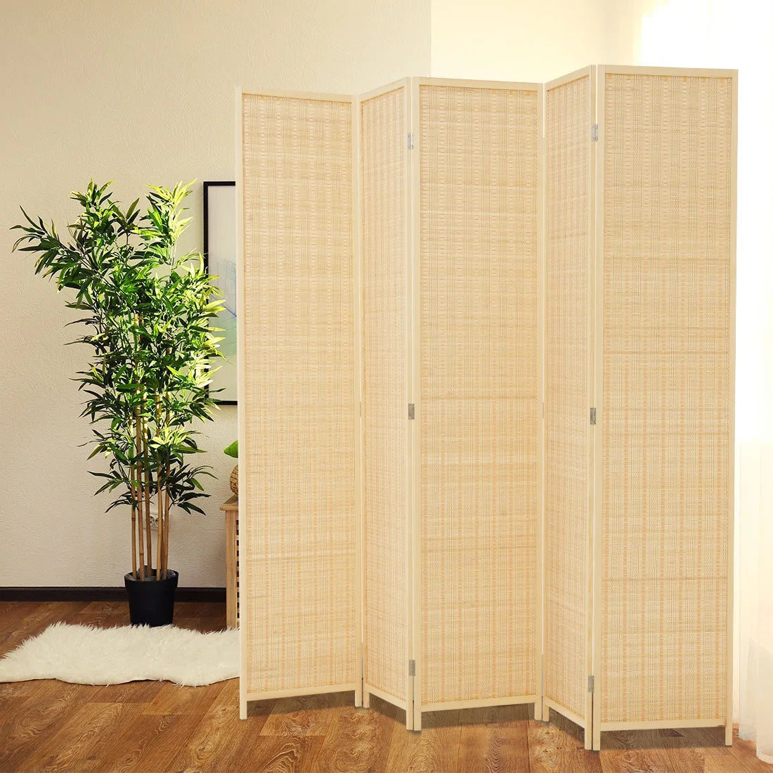 JOSTYLE 4-Panel Room Divider 6ft Tall Extra Wide Folding Privacy Screen with Diamond Double-Weave Divider for Room Separation Freestanding Red Brown