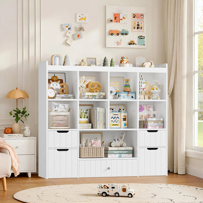 Homfa Kids Toy Storage Organizer with Cubby, Kids Toy Storage Chest with Removable Drawers, Kids Bookcase for Playroom Bedroom Living Room, Pink