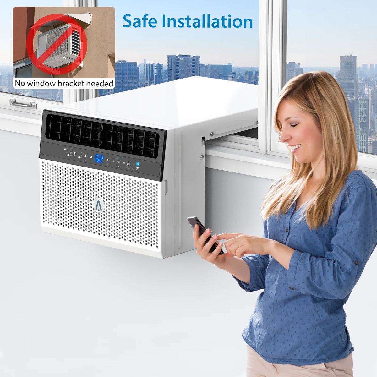 Missky 8000 BTU Window Air Conditioner U-Shaped with Remote, Window AC Units w/24H Timer, 6 Modes, Wi-Fi Enabled, Cools Up to 350 Sq.ft for Home, White