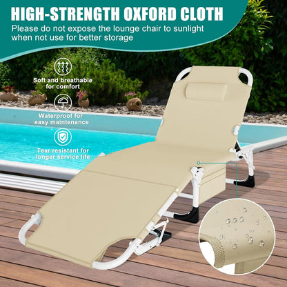 Slsy Folding Lounge Chair, 5-Position Adjustable Outdoor Reclining Chair, Folding Sleeping Bed Cot, Folding Chaise Lounge Chair for Pool Beach Patio Sunbathing