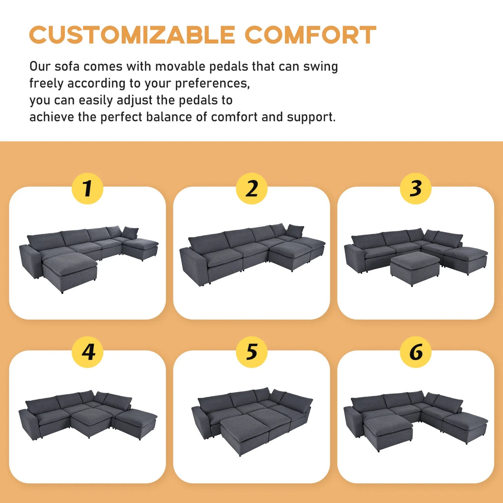 Harper & Bright Designs Convertible Modular Sectional Sofa with 2 Removable Ottomans & Pillows, Large U Shape Cloud Couch with Reversible Chaise for Living Room, Grey