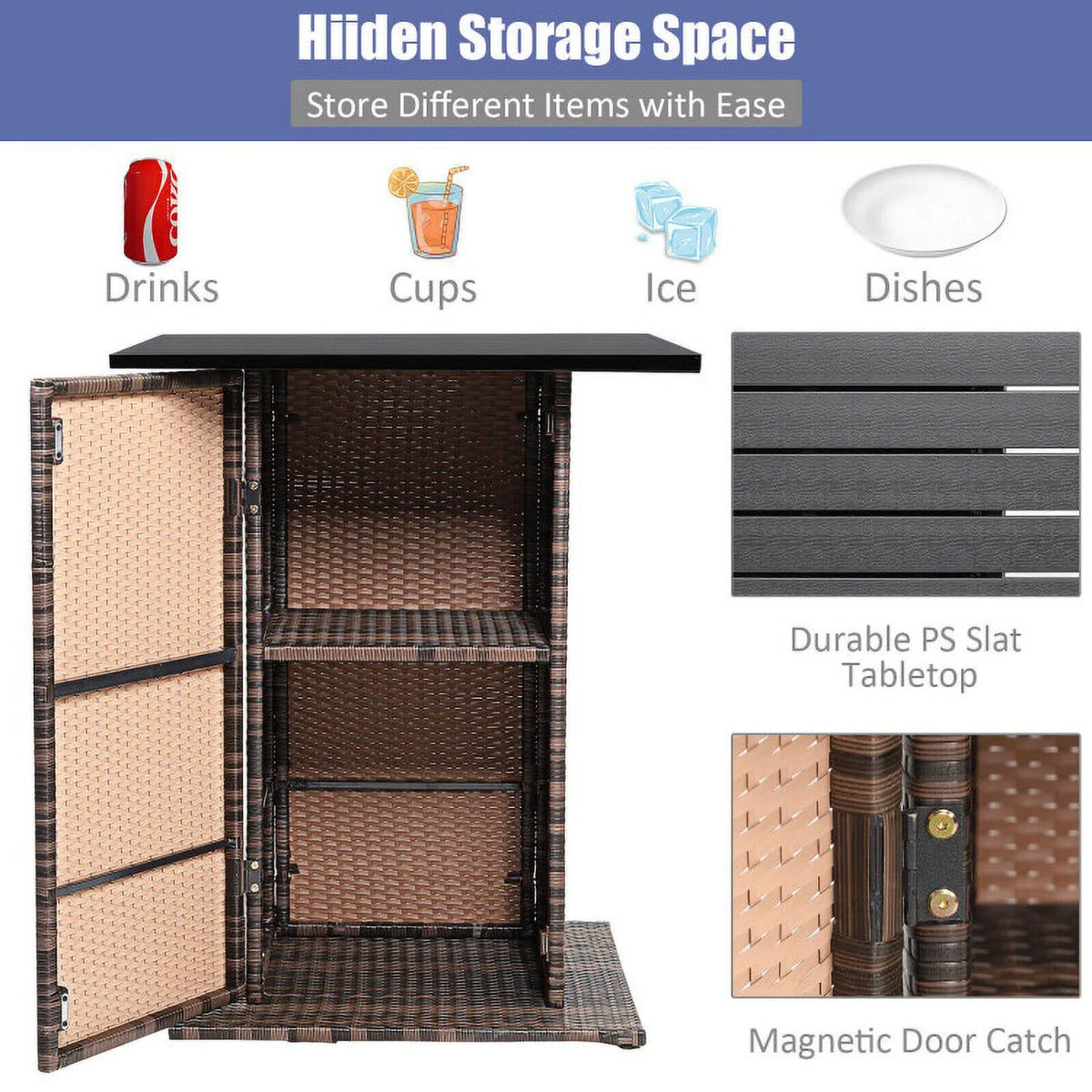 Kadyn Patio Conversation Table Chair Set, Outdoor Collection Set, 5 Pieces Patio Rattan Bar Table Stool Set Hidden Storage Shelf Cushioned-Navy