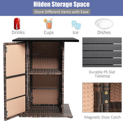 Kadyn Patio Conversation Table Chair Set, Outdoor Collection Set, 5 Pieces Patio Rattan Bar Table Stool Set Hidden Storage Shelf Cushioned-Navy