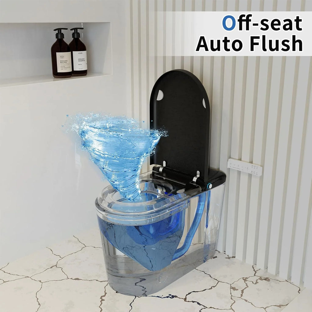 LALAHOO Smart Toilet with Bidet Built in, Auto Open & Close, Elongated Heated seat, Foot Sensor Flush, LED Display, Warm Water Wash, Dryer, Night Light, Black