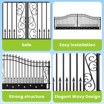 Outdoor Dual Swing Wrought Iron Gate for Driveway, Security Gate, Outdoor Fence Gate, Vienna Style for Yard, Backyard Patio�� 20'Star��