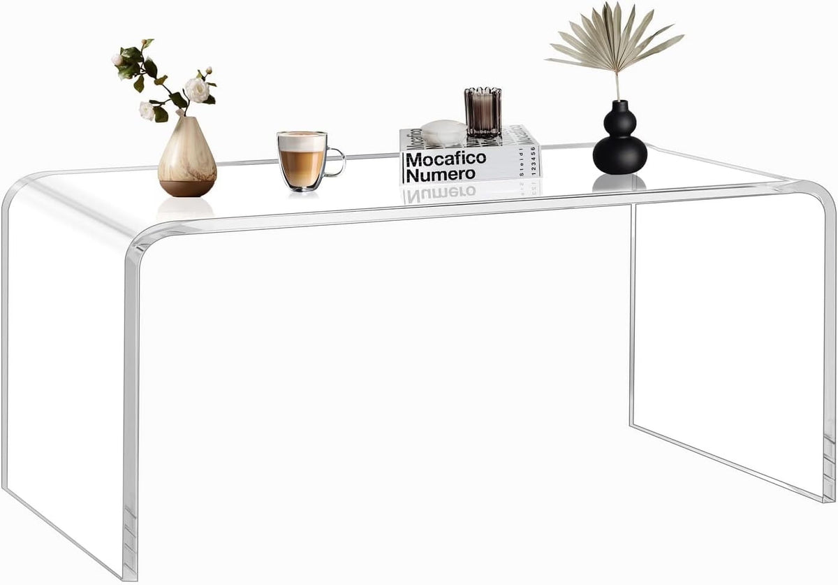 VDGPWA 32" Rectangle Waterfall Coffee Table, 0.6" Thick All Acrylic, Clear