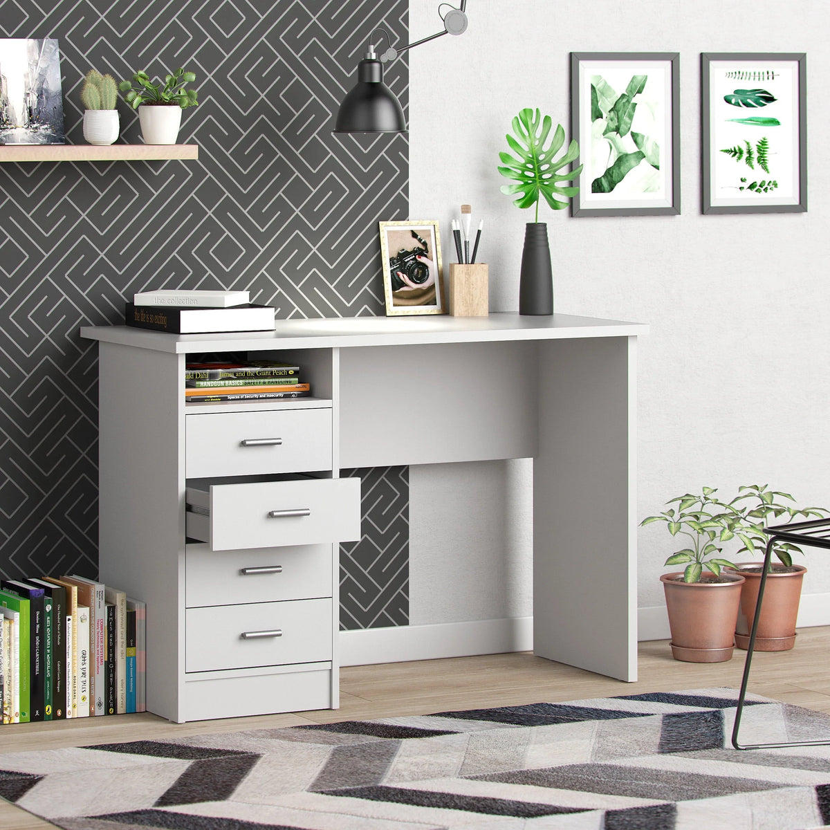 Warner Desk with 4 Drawers, White