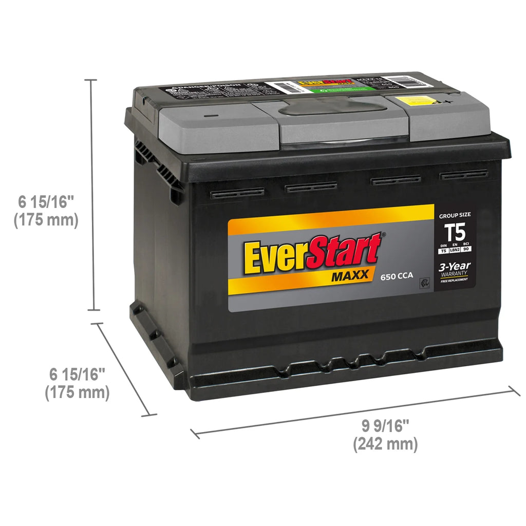 EverStart Maxx Lead Acid Automotive Battery, Group Size T5 12 Volt, 650 CCA 95 RC