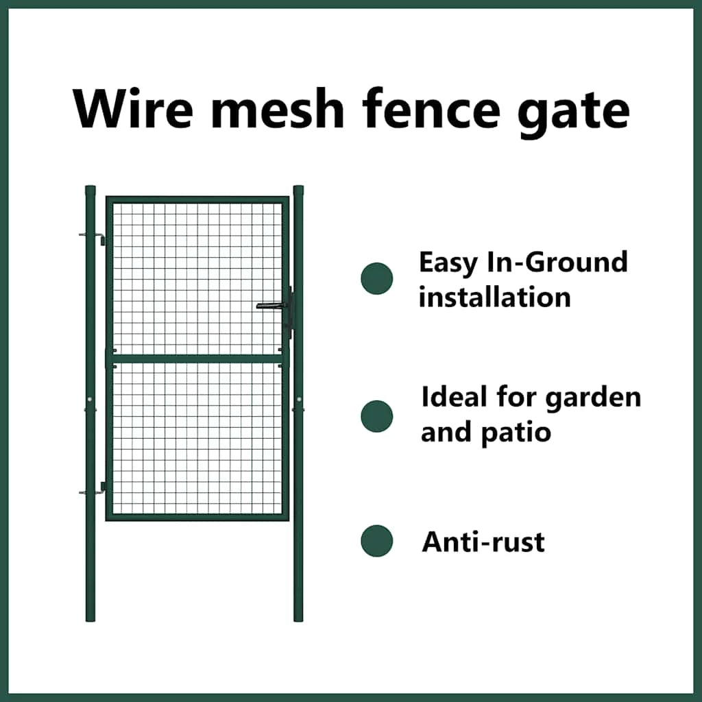 vidaXL Fence Gate Metal Fence Post Garden Gate for Outdoor Patio Steel Green