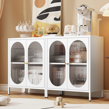 Small 2 Transparent Door Metal Storage Side Buffet Cabinet for Bed Room,Living Room,Entryway,Hallway,Home,Hotel,Office,Garage,Kitchen,1 Removable Shelf.
