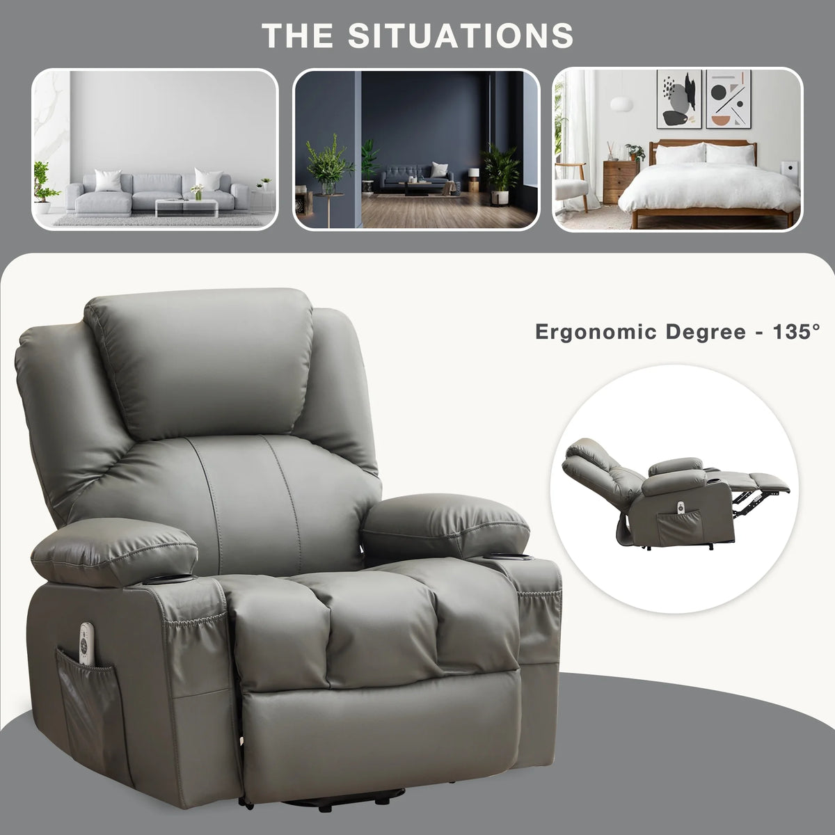 JONPONY Power Lift Recliner Chair Recliners for Elderly with Heat and Massage Recliner Chair for Living Room with Infinite Position and Side Pocket,USB Charge Port,Black