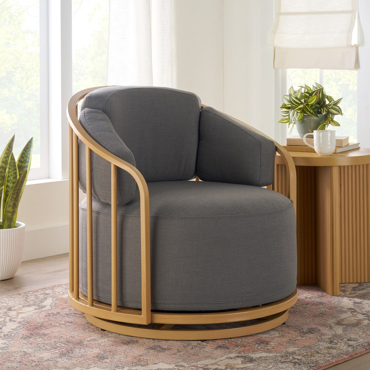 Better Homes & Gardens Lillian Swivel Birdcage Accent Chair, Cream Linen