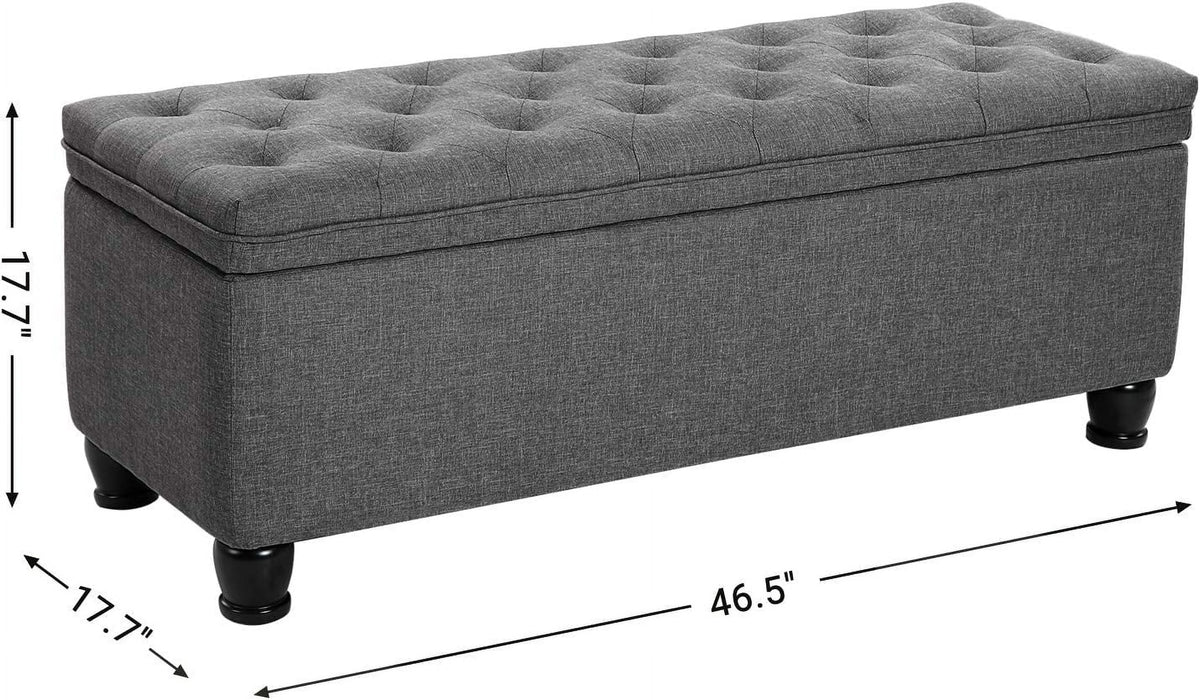 SONGMICS 46.5" Storage Ottoman Bench Storage Bench Bedroom Bench 330lb Load Capacity Solid Wood Legs Light Gray
