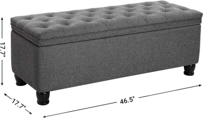 SONGMICS 46.5" Storage Ottoman Bench Storage Bench Bedroom Bench 330lb Load Capacity Solid Wood Legs Light Gray