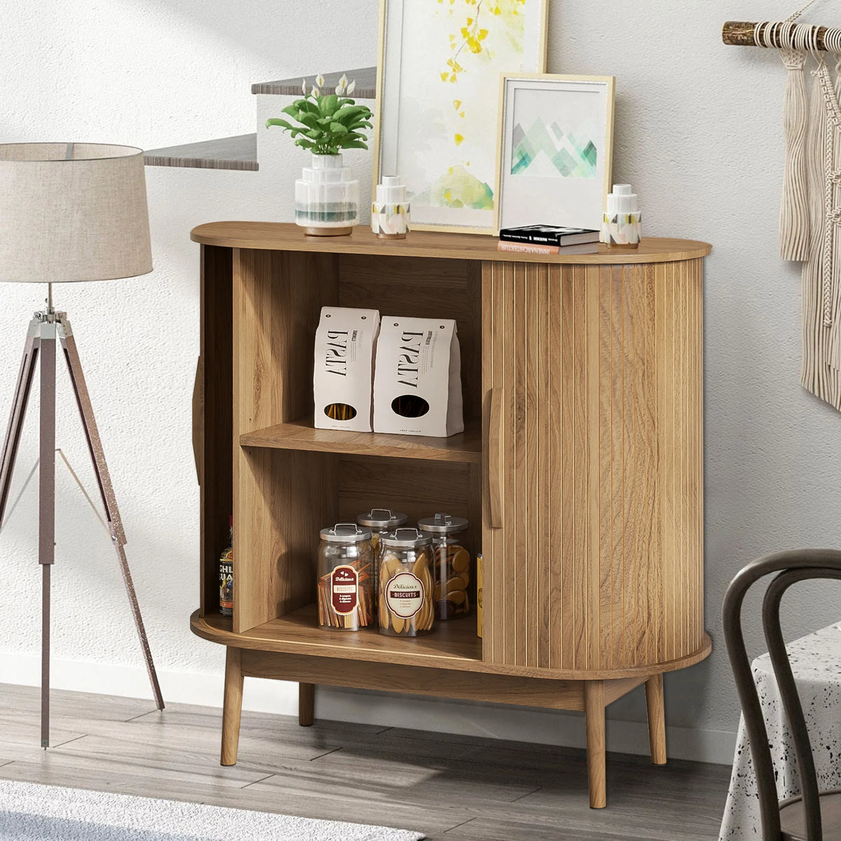 Mid Century Modern Buffet Sideboard Cabinet with Storage, Small Accent Cabinet with Sliding Door, for Living Room, Kitchen