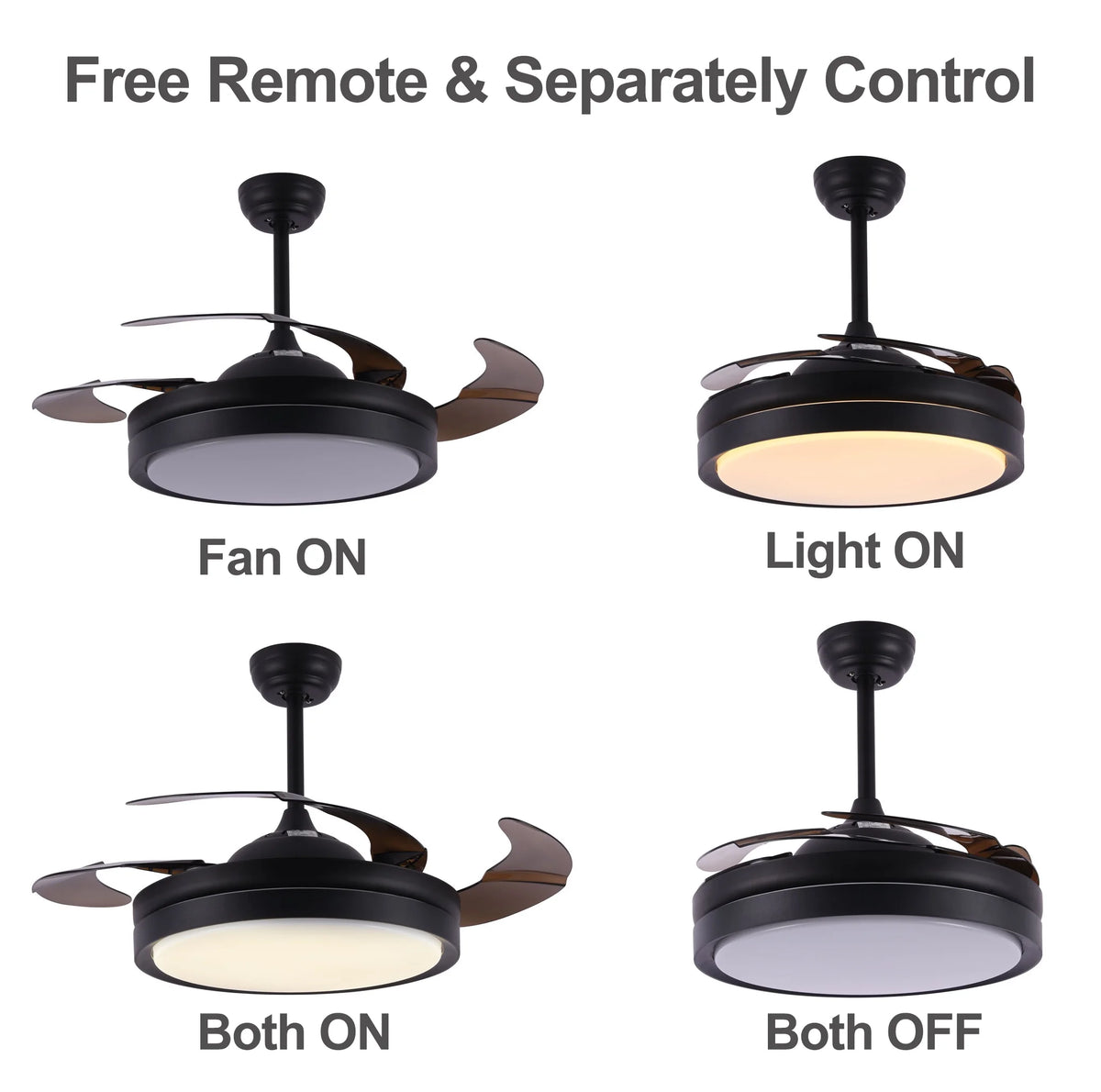 42" Retractable LED Ceiling Fan with Remote Control and Light Kit Included