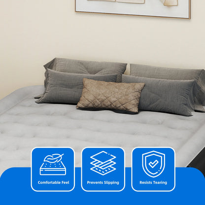 Dextrus Inflatable Queen Air Mattress with Built-in Pump, Frame, Velvet Surface & Portable Storage Case, Khaki