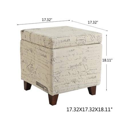 Homebeez Printed Linen Cube Storage Ottoman with Solid Wood Legs, Cube Footstool, Storage Cabinet, 18" H Weight Capacity 300LB Blue