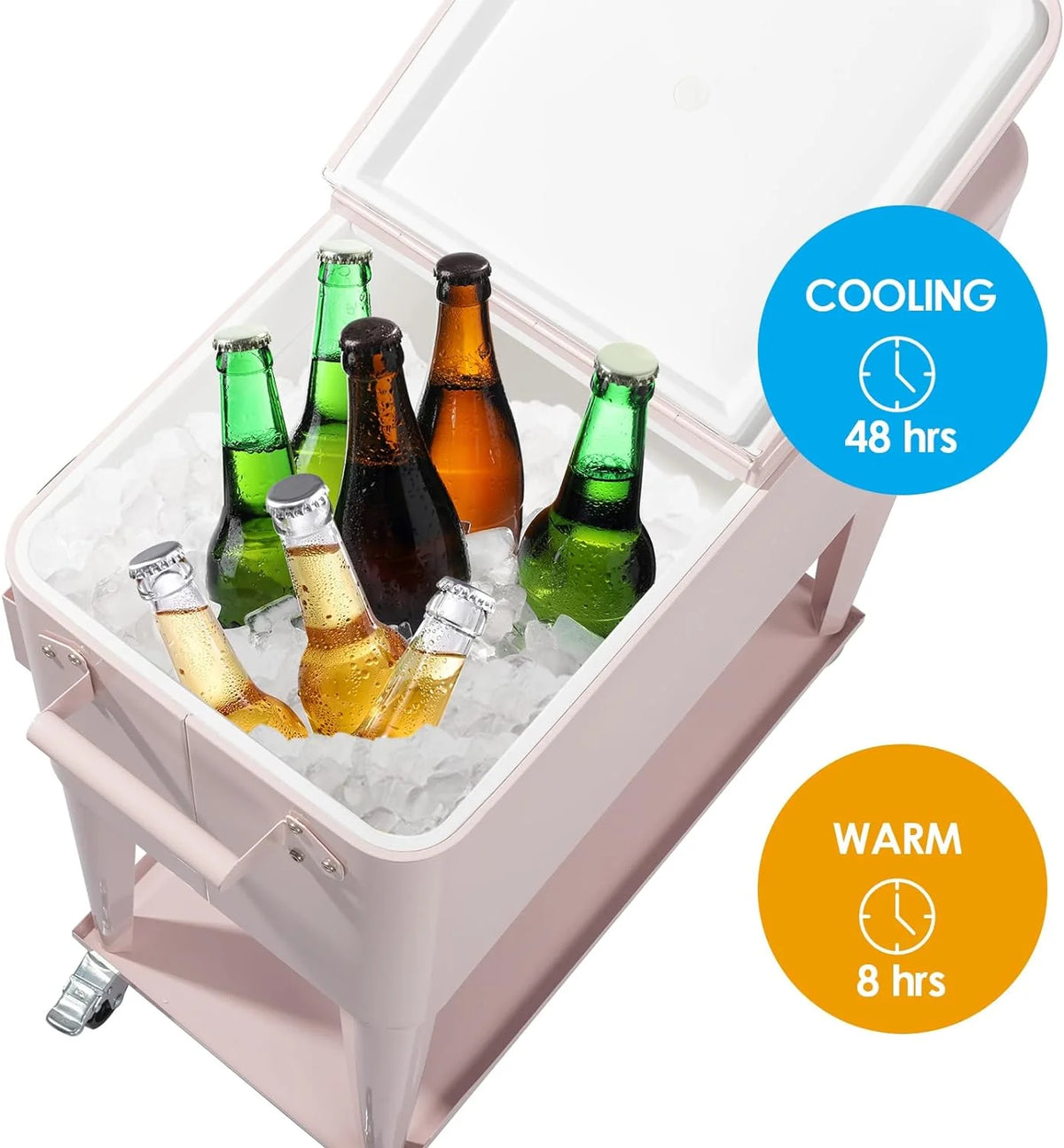 80 Quart Rolling Ice Chest, Portable Bar Drink Cooler with Catch Basin, Bottom Storage Tray and Bottle Opener for Patio Party BBQ Beach Activities
