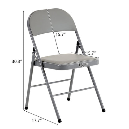 6 Pack Gray Folding Chairs with Padded Seats, Portable Stackable Foldable Chairs for Indoor & Outdoor, Commercial Seat with Metal Frame for Events Office Wedding Party, 330lbs Capacity