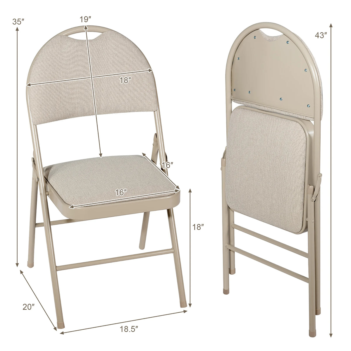 Costway Set of 6 Folding Chairs Fabric Upholstered Padded Seat Metal Frame Home Office Beige