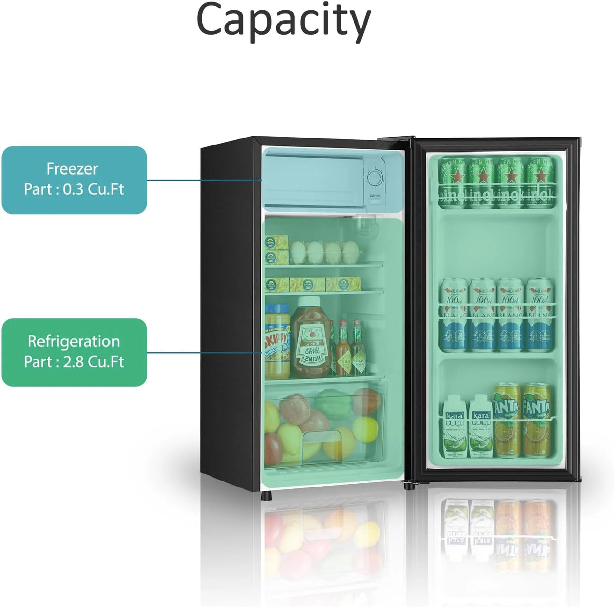 HUMSURE 3.1 Cu.ft Mini Fridge with Freezer, Single Door Compact Refrigerator for Dorm, Office