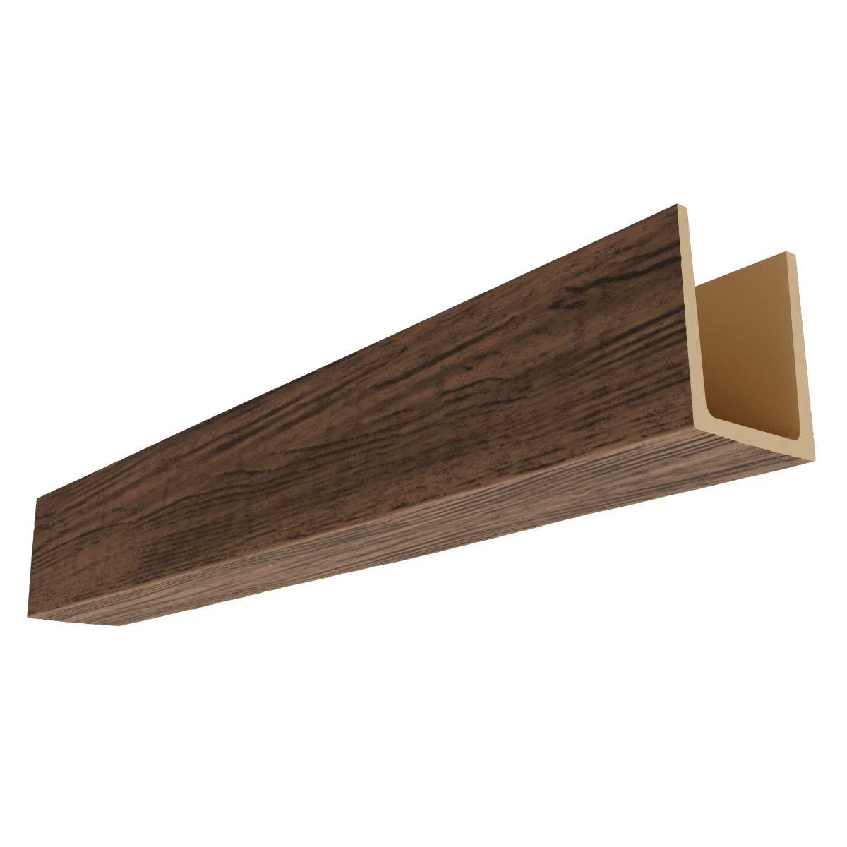 Ekena Millwork 3 1/2"W x 3 1/2"H x 120"L 3-Sided (U-Beam) Mena HeritageTimber Faux Wood Ceiling Beam, Kona Brown