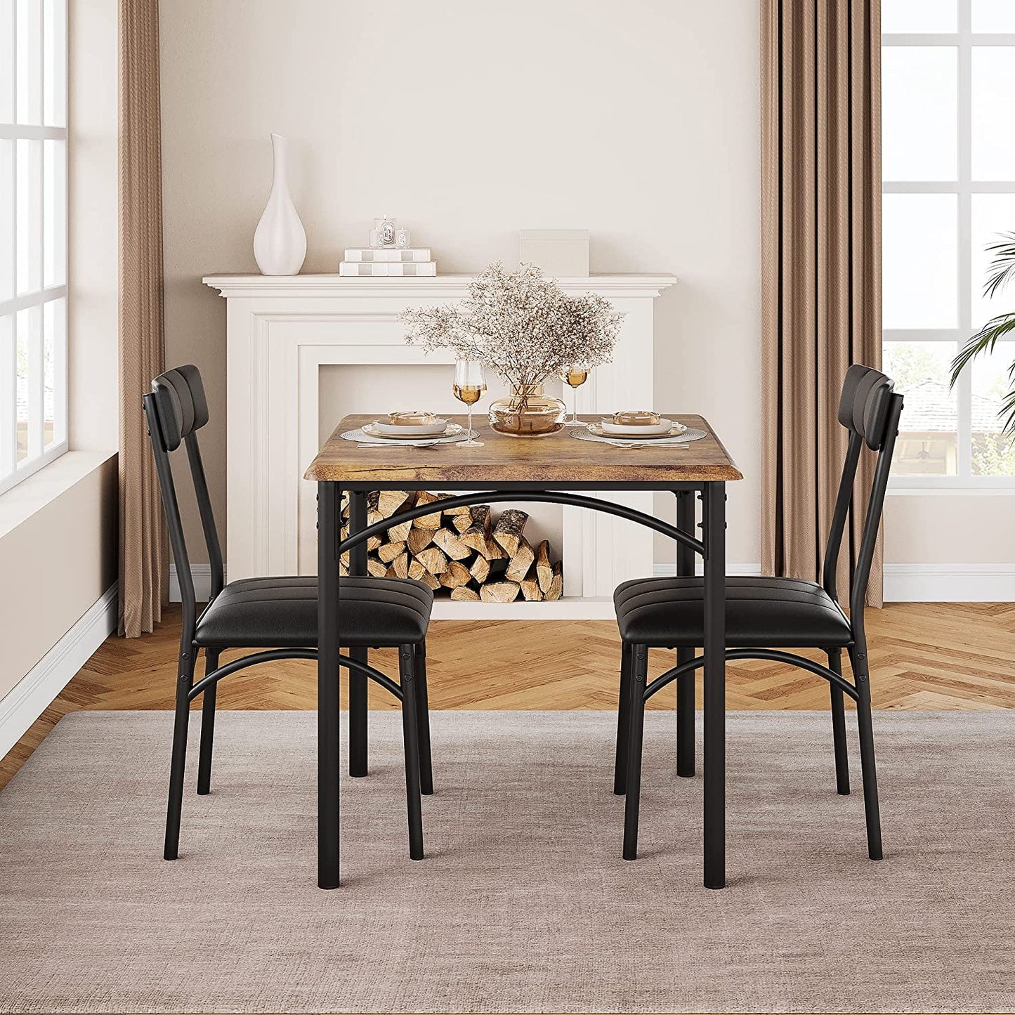 Dining Table Set for 2, Kitchen Table and Chairs for 2 with Upholstered Chairs, 3 Piece Dining Room Table Set, Square Kitchen Table Set for Small Space, Apartment, Studio