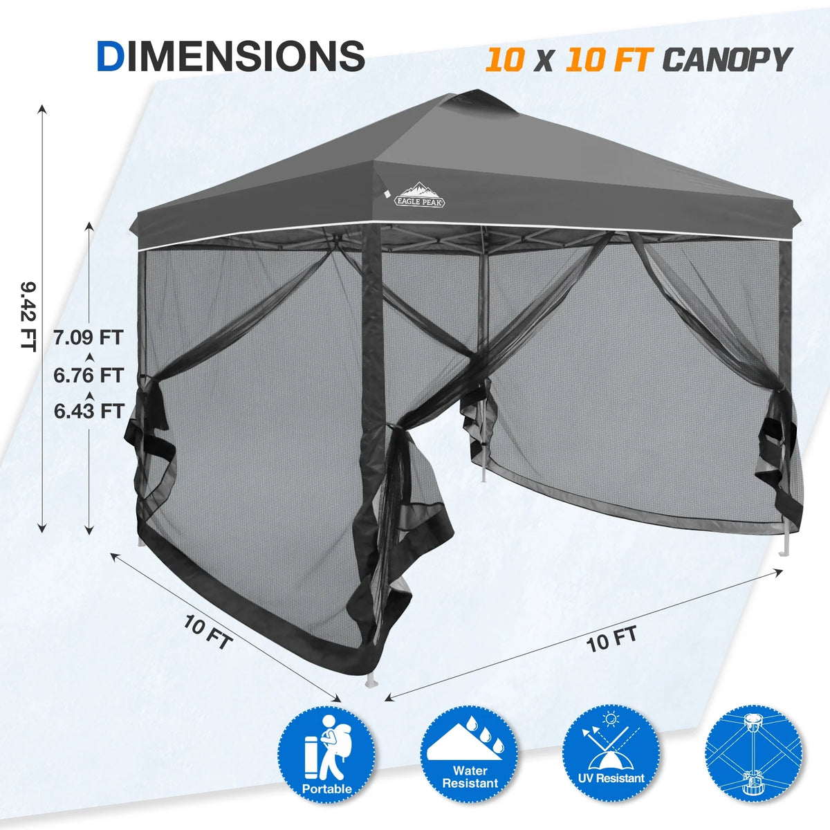 EAGLE PEAK 10 x 10 Outdoor Easy Pop up Canopy with Netting, Instant Screen Party Tent with Mesh Side Walls, American Flag