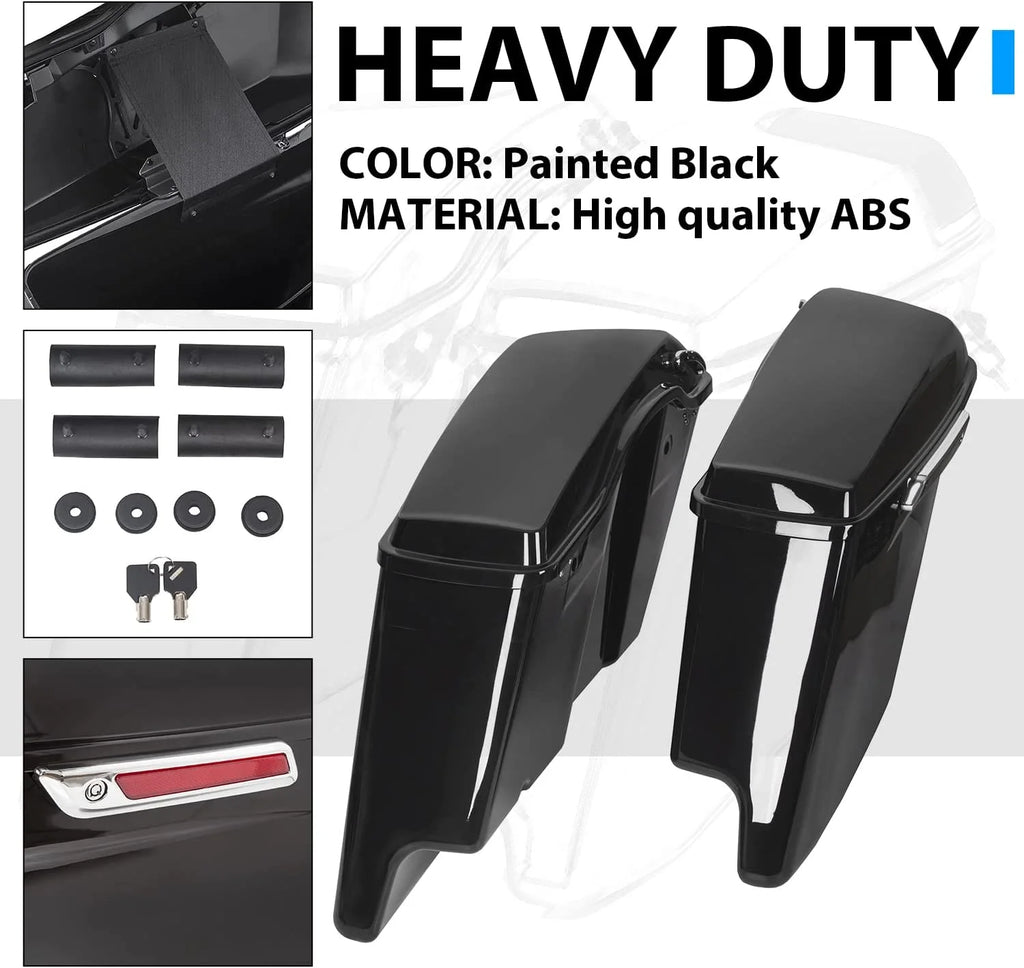 Kojem Hard Saddle Bags for 1993 - 2013 Harley Road King Glide Vivid Black Lockable Saddlebags