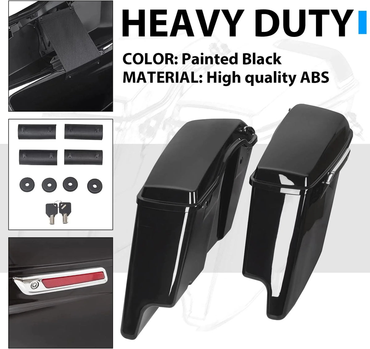 Kojem Hard Saddle Bags for 1993 - 2013 Harley Road King Glide Vivid Black Lockable Saddlebags