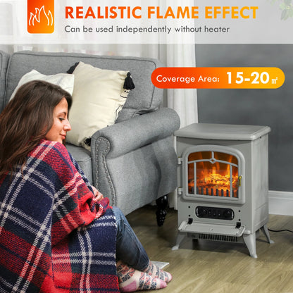 HOMCOM Electric Fireplace Heater with Realistic LED Flames Beige