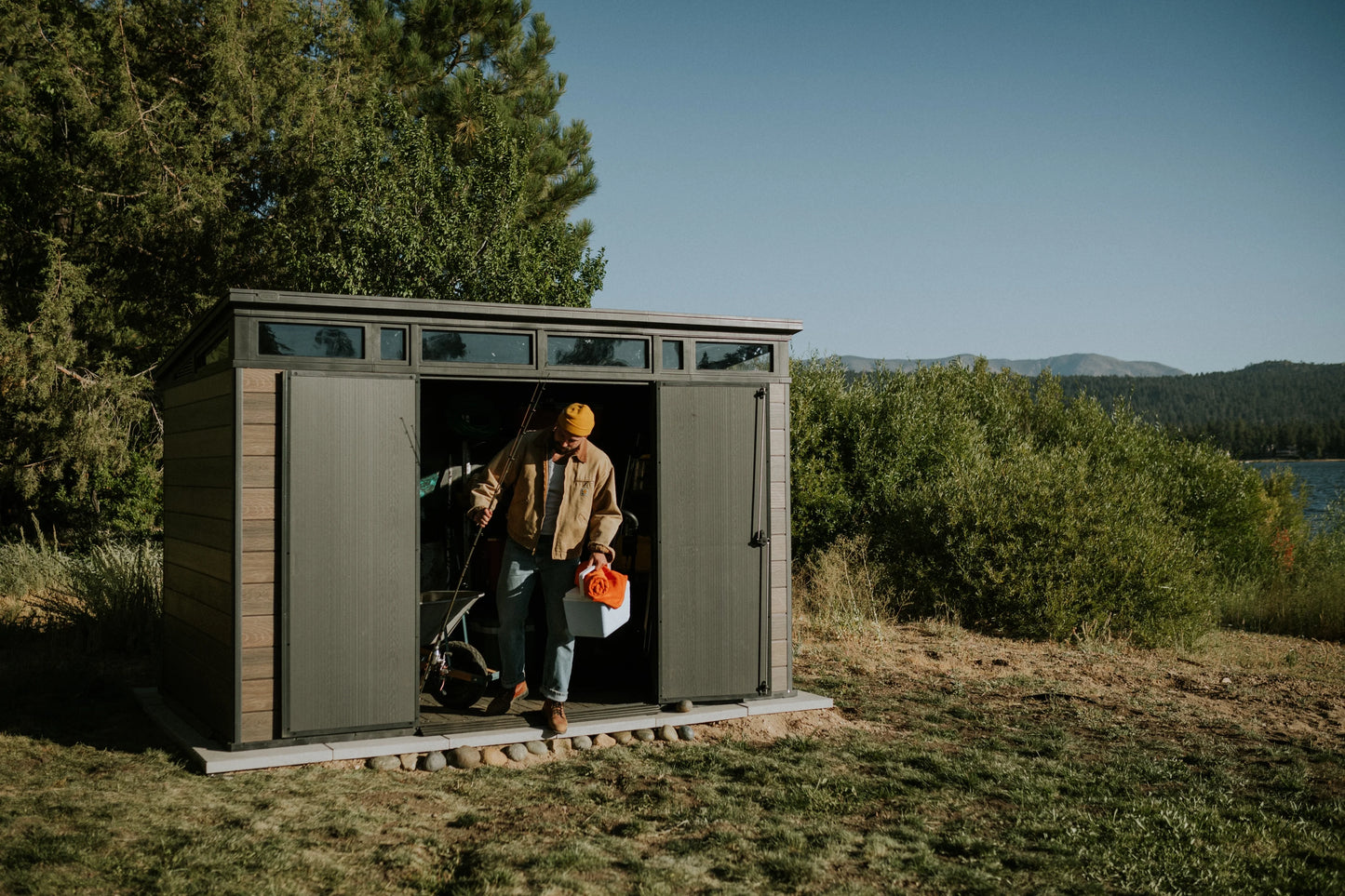 Keter Signature 11x7 ft. Durable Resin Outdoor Storage Shed With Heavy Duty Floor and Locking Door, Walnut