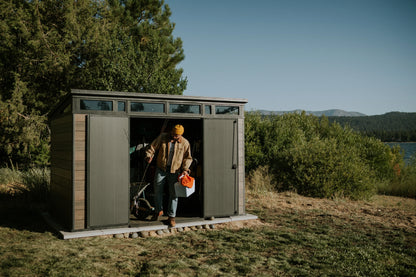 Keter Signature 11x7 ft. Durable Resin Outdoor Storage Shed With Heavy Duty Floor and Locking Door, Walnut