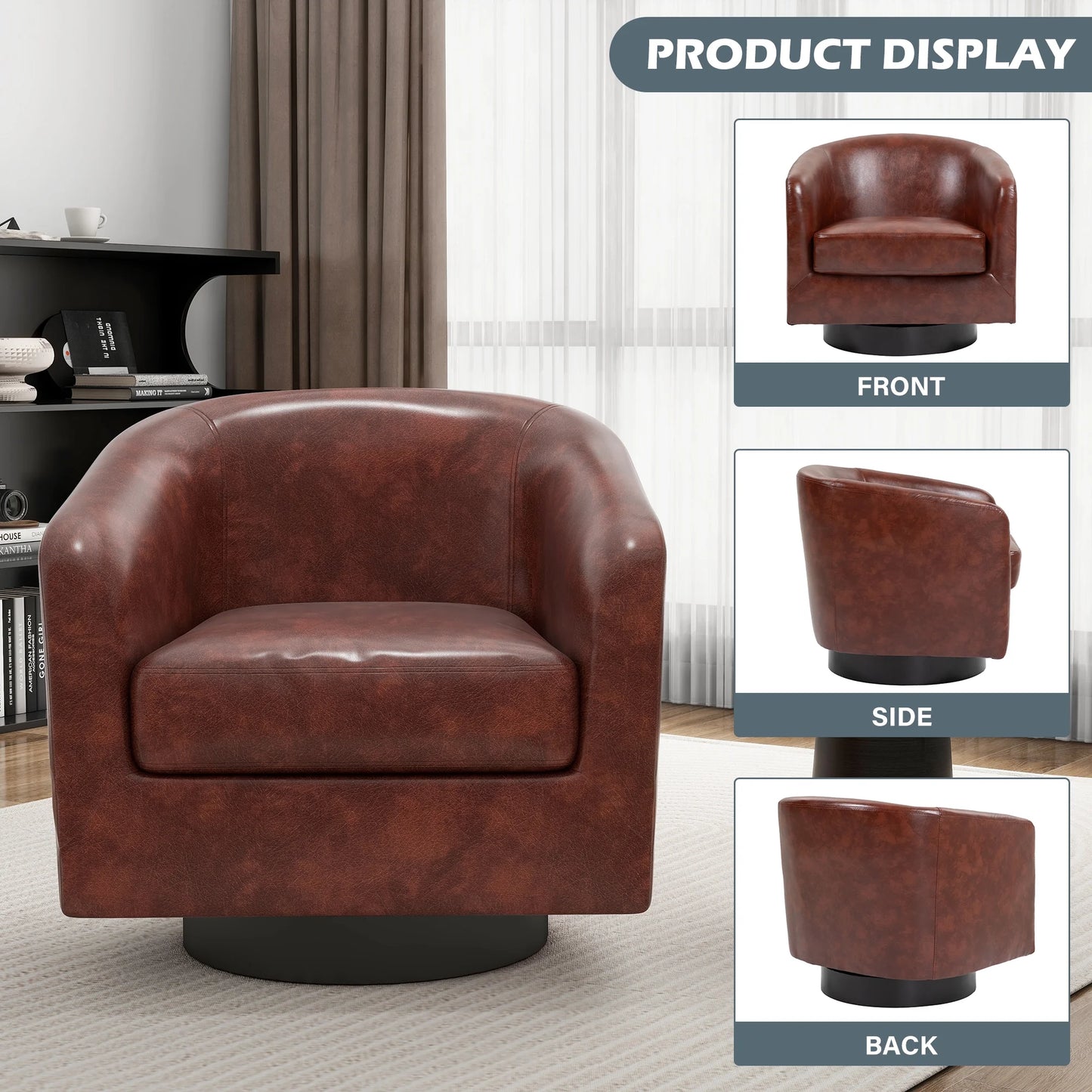 UIXE Swivel Accent Chair, Upholstered Fabric Barrel Chair for Living Room, Small Single Sofa Bedroom Reading Seat, Light Gray